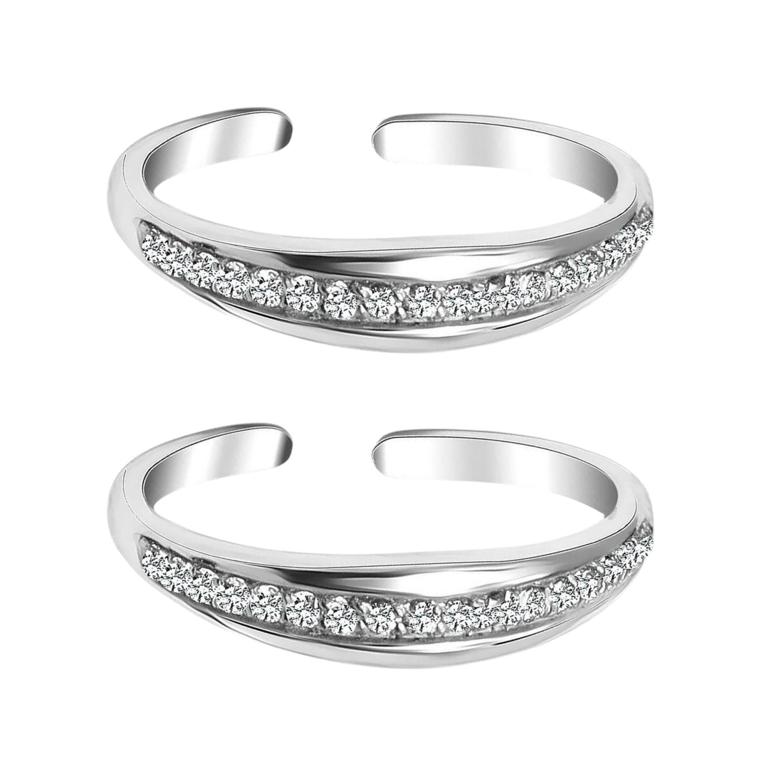 925 Sterling Silver CZ Adjustable Band with Heart Detailing Toe Ring for Women