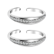 925 Sterling Silver CZ Adjustable Band with Heart Detailing Toe Ring for Women