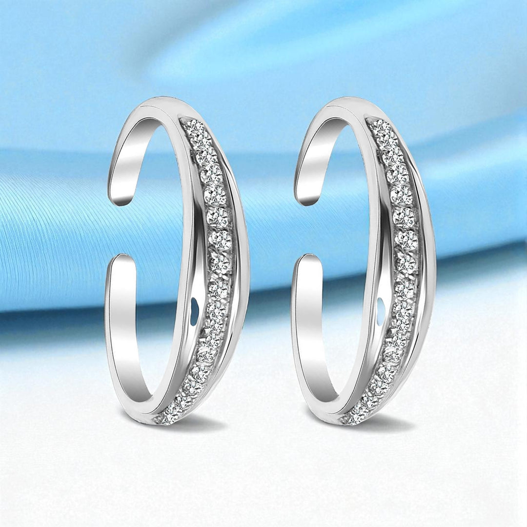 925 Sterling Silver CZ Adjustable Band with Heart Detailing Toe Ring for Women