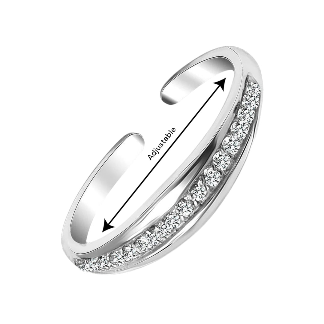 925 Sterling Silver CZ Adjustable Band with Heart Detailing Toe Ring for Women