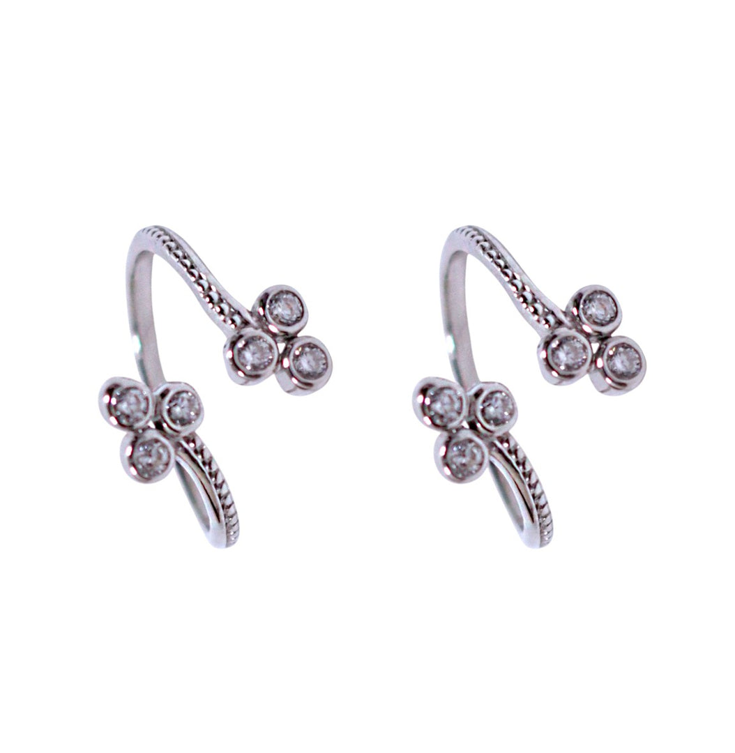 925 Sterling Silver Floral CZ Adjustable Toe Ring for Women