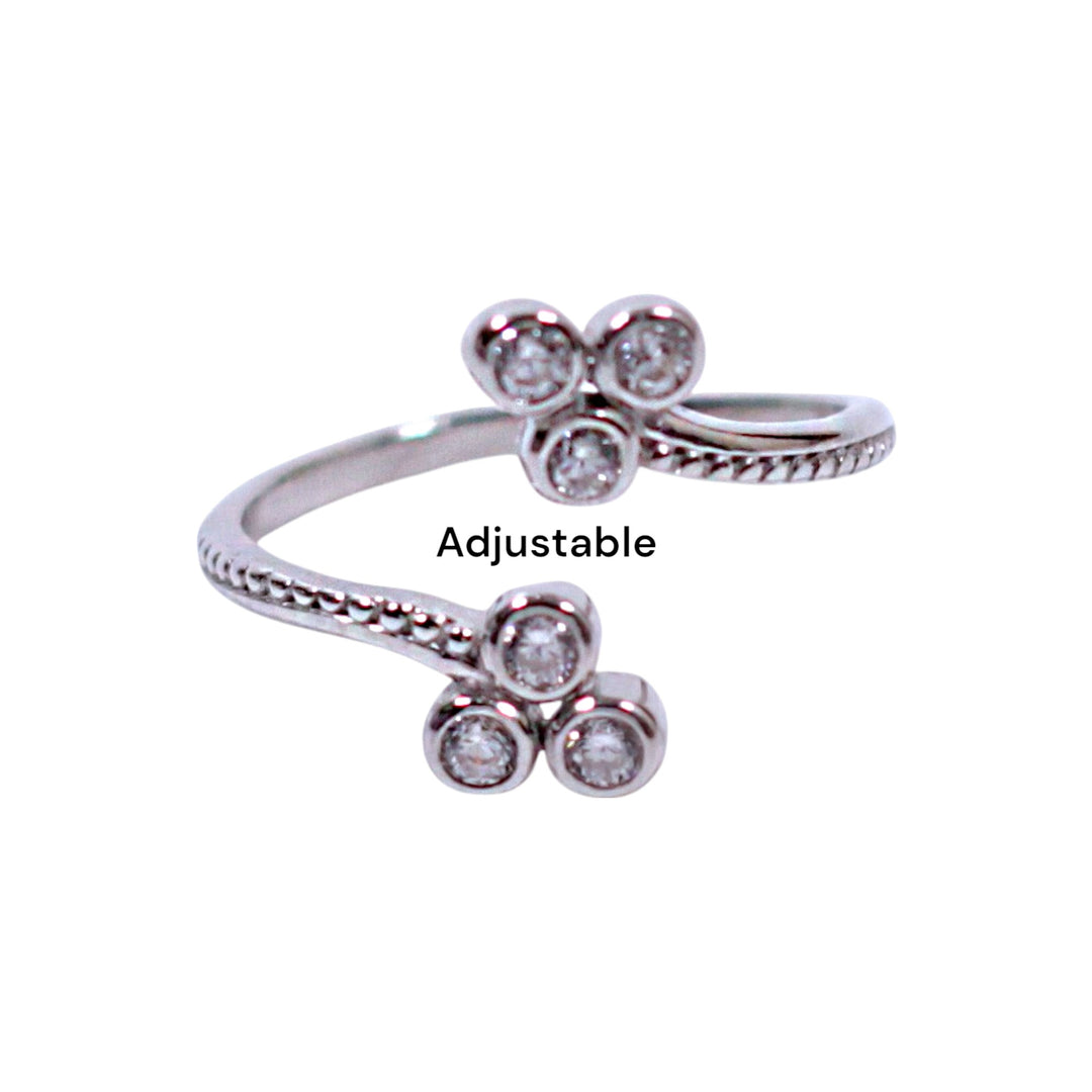 925 Sterling Silver Floral CZ Adjustable Toe Ring for Women