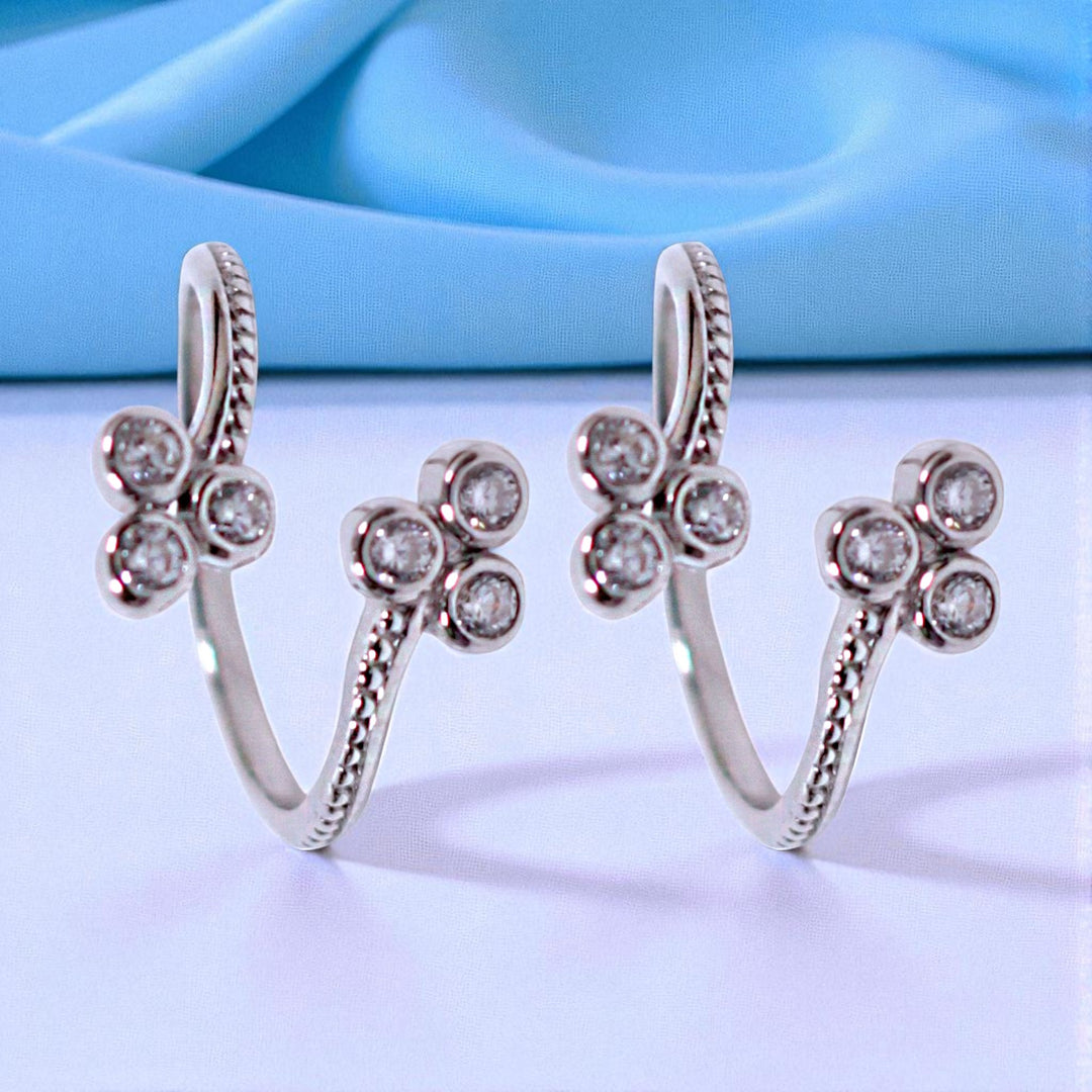 925 Sterling Silver Floral CZ Adjustable Toe Ring for Women