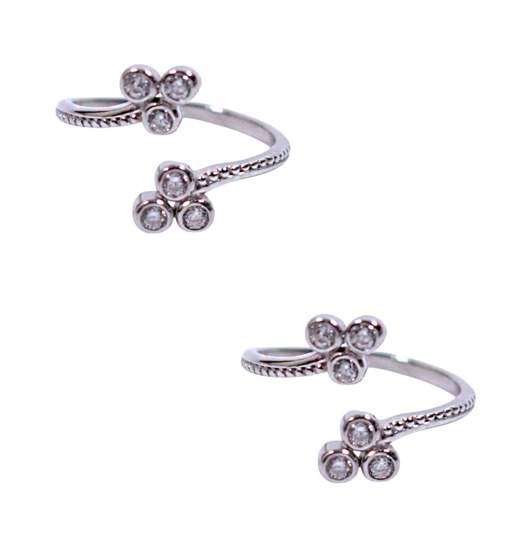 925 Sterling Silver Floral CZ Adjustable Toe Ring for Women