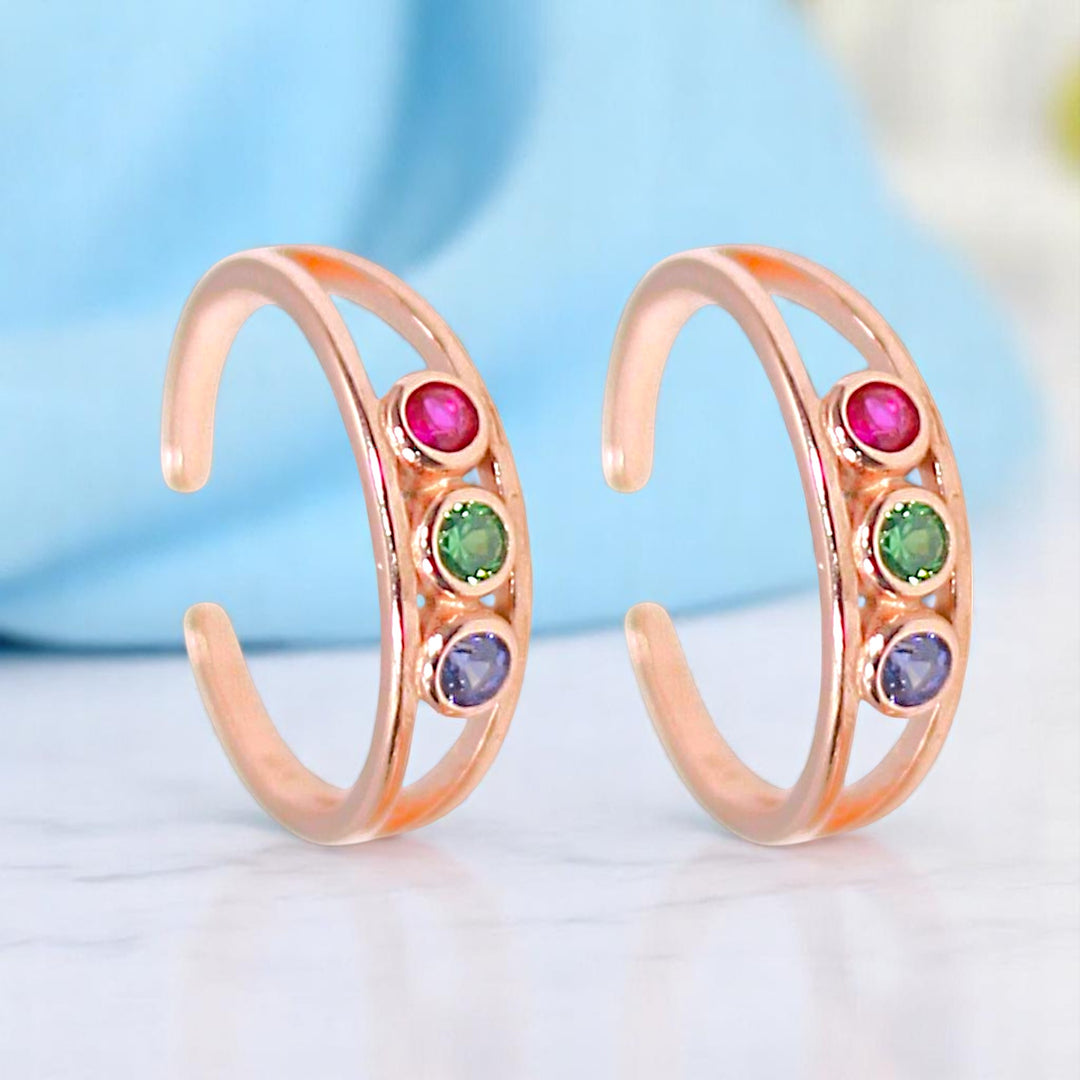 925 Sterling Silver Rose gold with Multi CZ Toe Ring  for Women