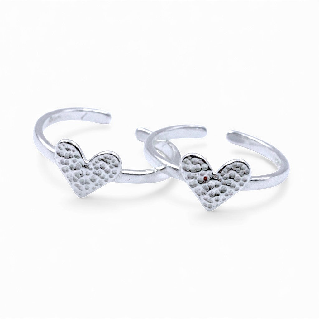 925 Sterling Silver Textured Heart Charm Adjustable Toe Ring for Women