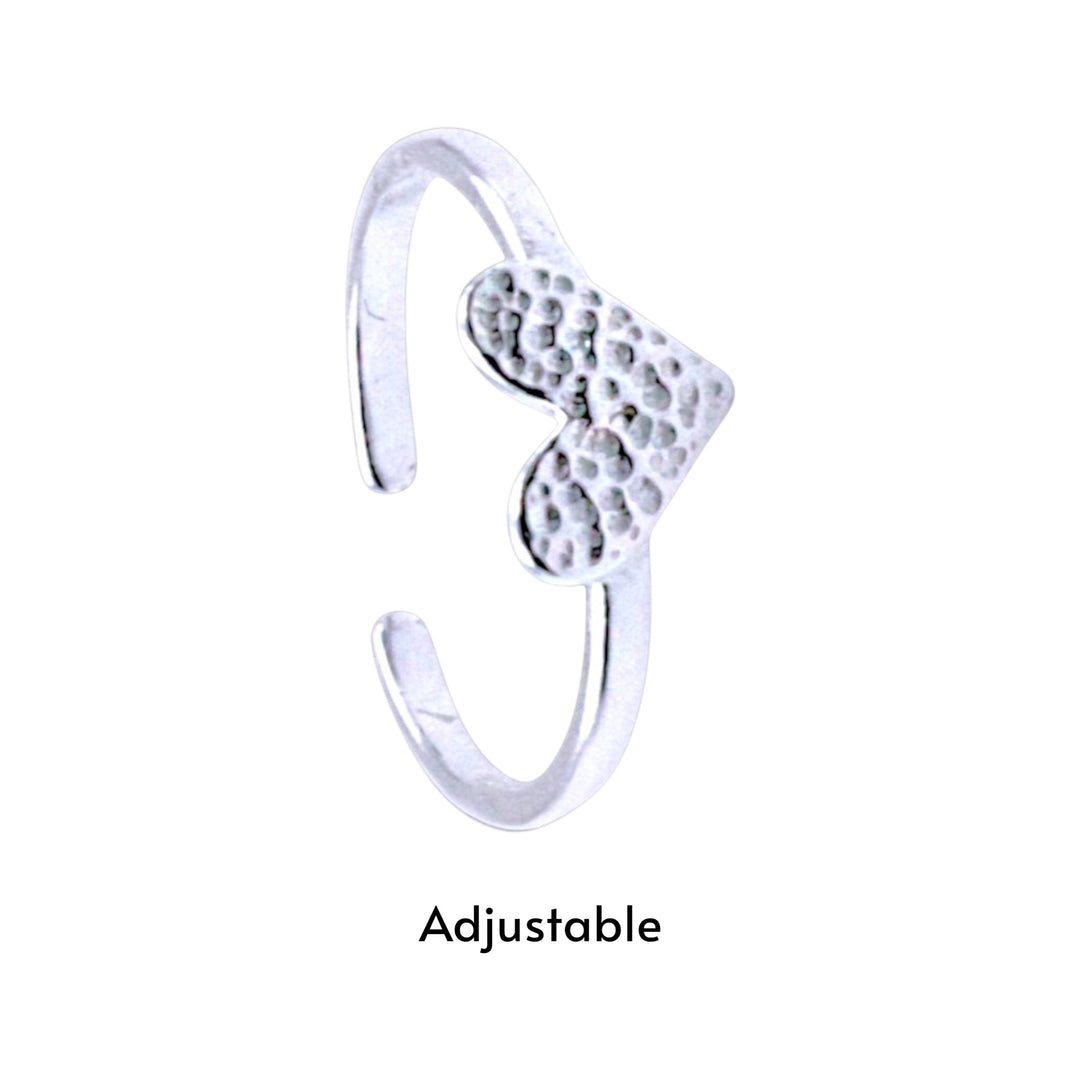 925 Sterling Silver Textured Heart Charm Adjustable Toe Ring for Women