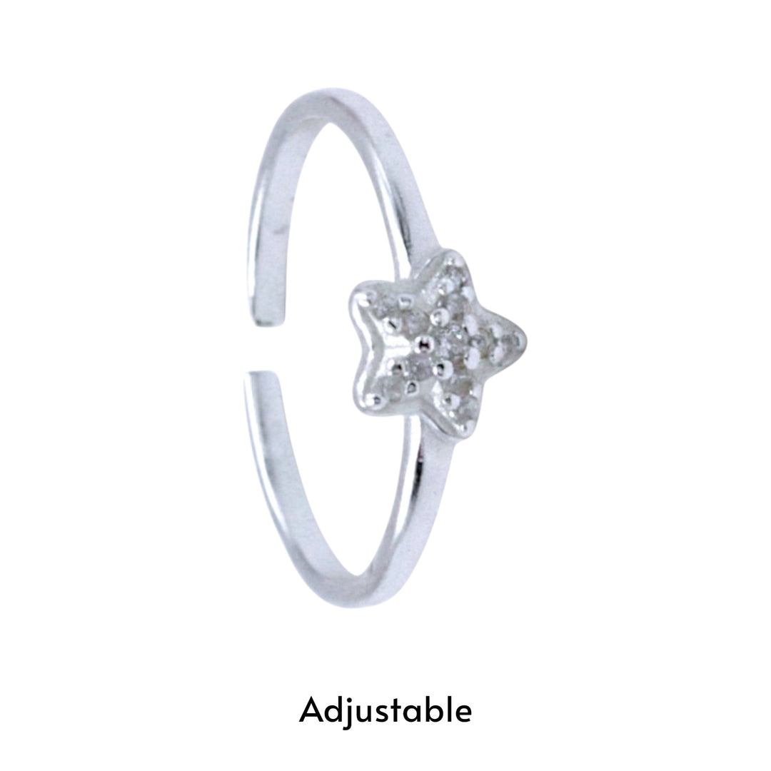 925 Sterling Silver Star Motif CZ Adjustable Toe Ring for Women