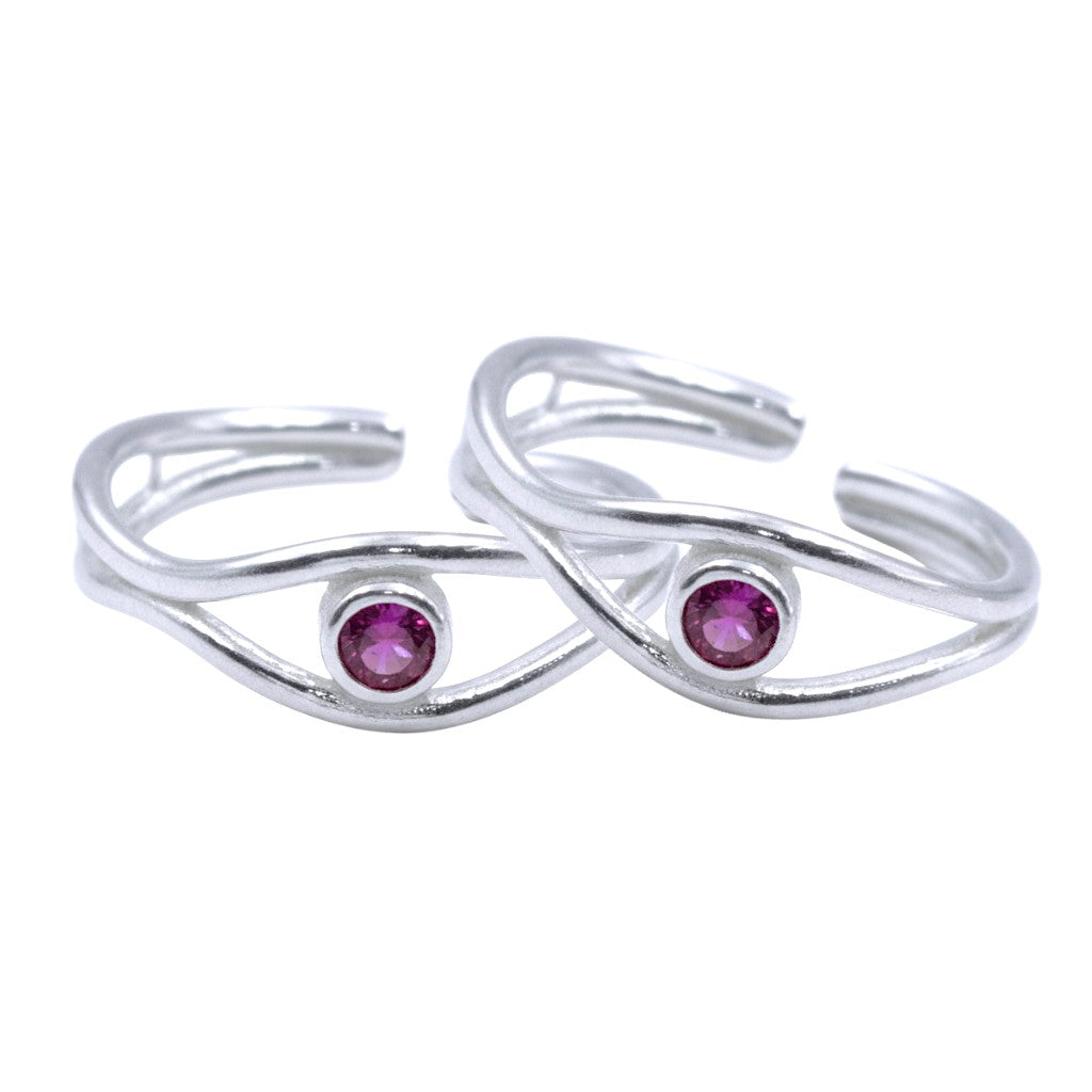 925 Sterling Silver Pink CZ Bezel Setting Band Toe Rings for Women