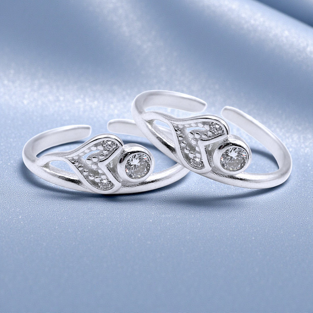 925 Sterling Silver Heart CZ Toe Rings for Women
