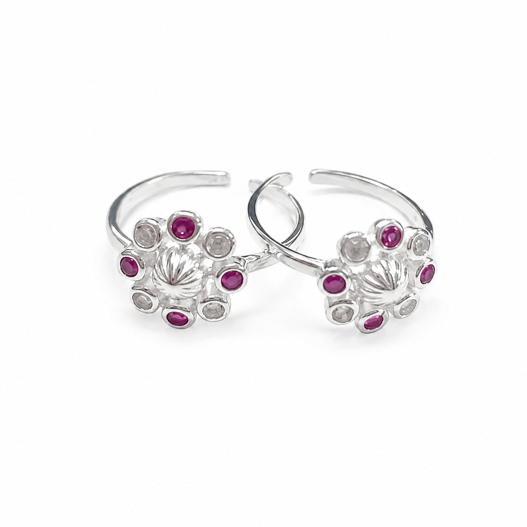 925 Sterling Silver Floral CZ Design Adjustable Toe Ring for Women