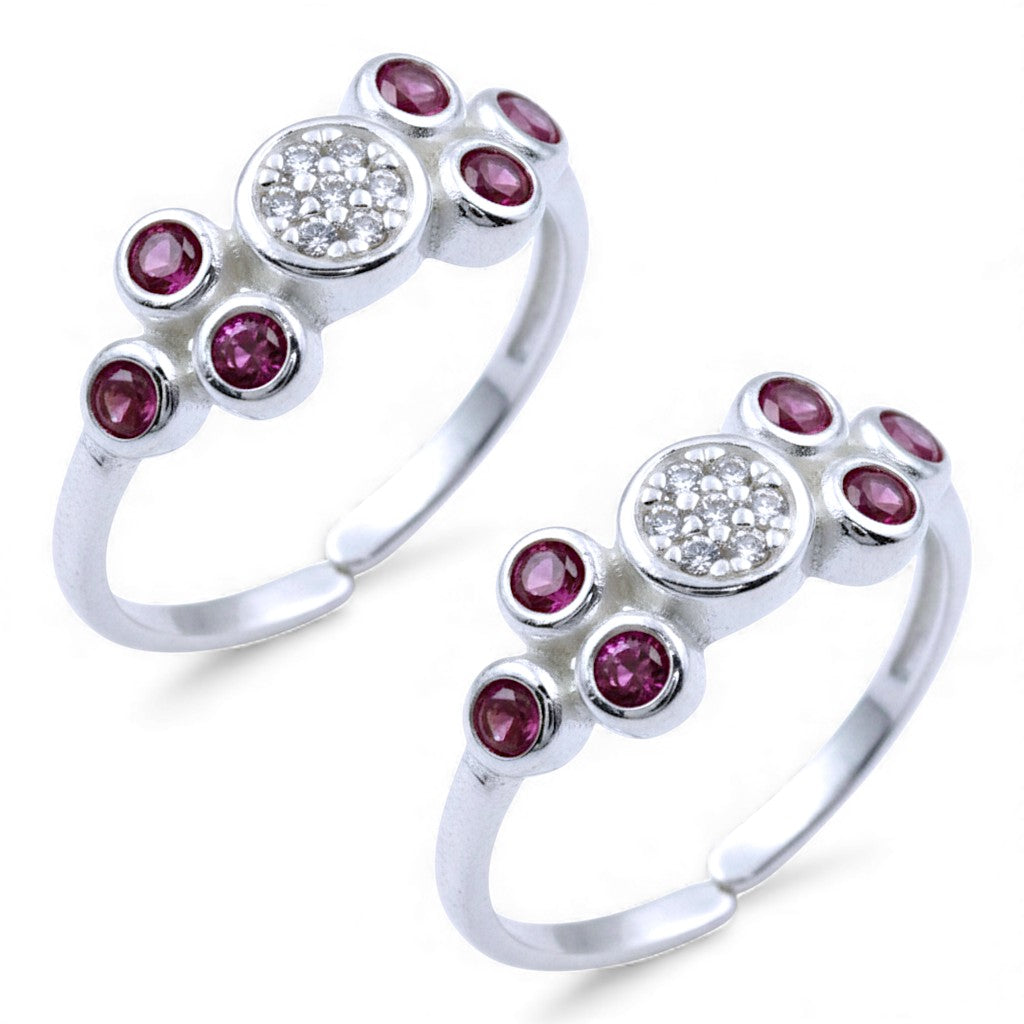 925 Sterling Silver White & Pink CZ Adjutable Toe Ring for Women