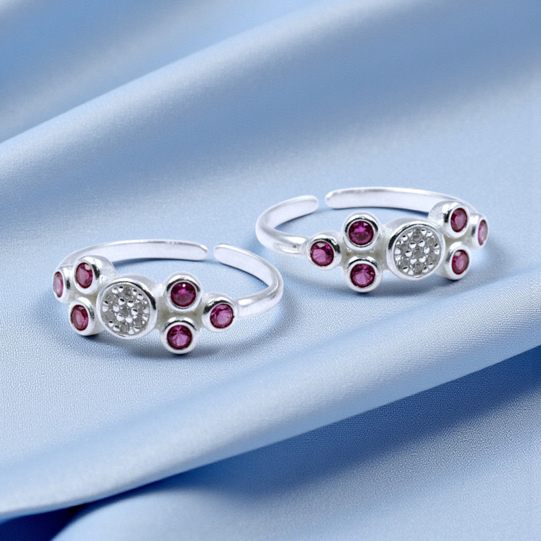 925 Sterling Silver White & Pink CZ Adjutable Toe Ring for Women