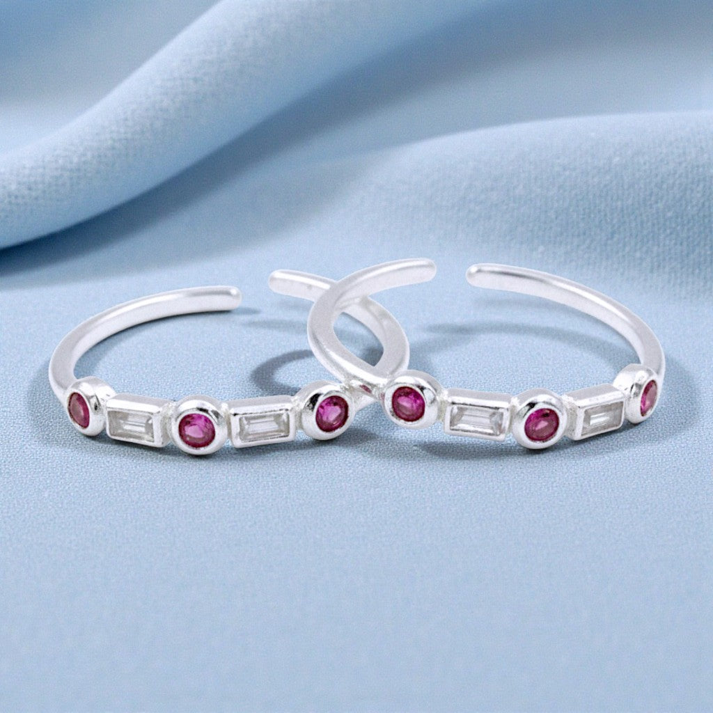 925 Sterling Silver Pink CZ Bezel Setting Adjustable Toe Ring for Women