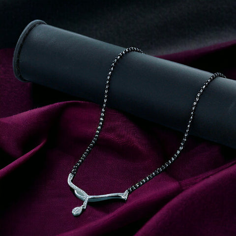Taraash 925 Silver Mangalsutra Design with Black Beads & Cz
