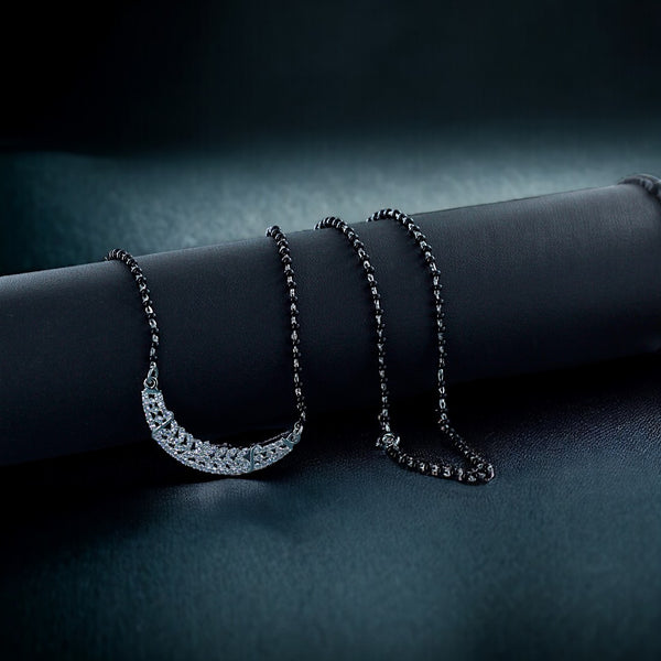 Taraash 925 Silver Mangalsutra with Black Beads & CZ Stones
