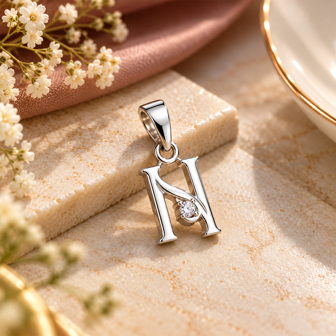 925 Sterling Silver N Letter Pendant with Chain for Unisex