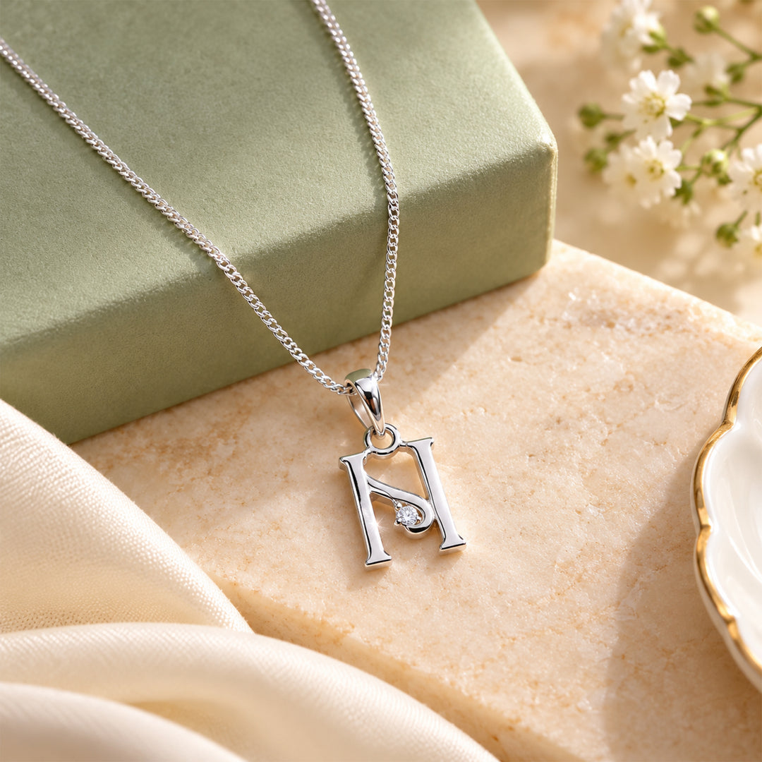 925 Sterling Silver N Letter Pendant with Chain for Unisex