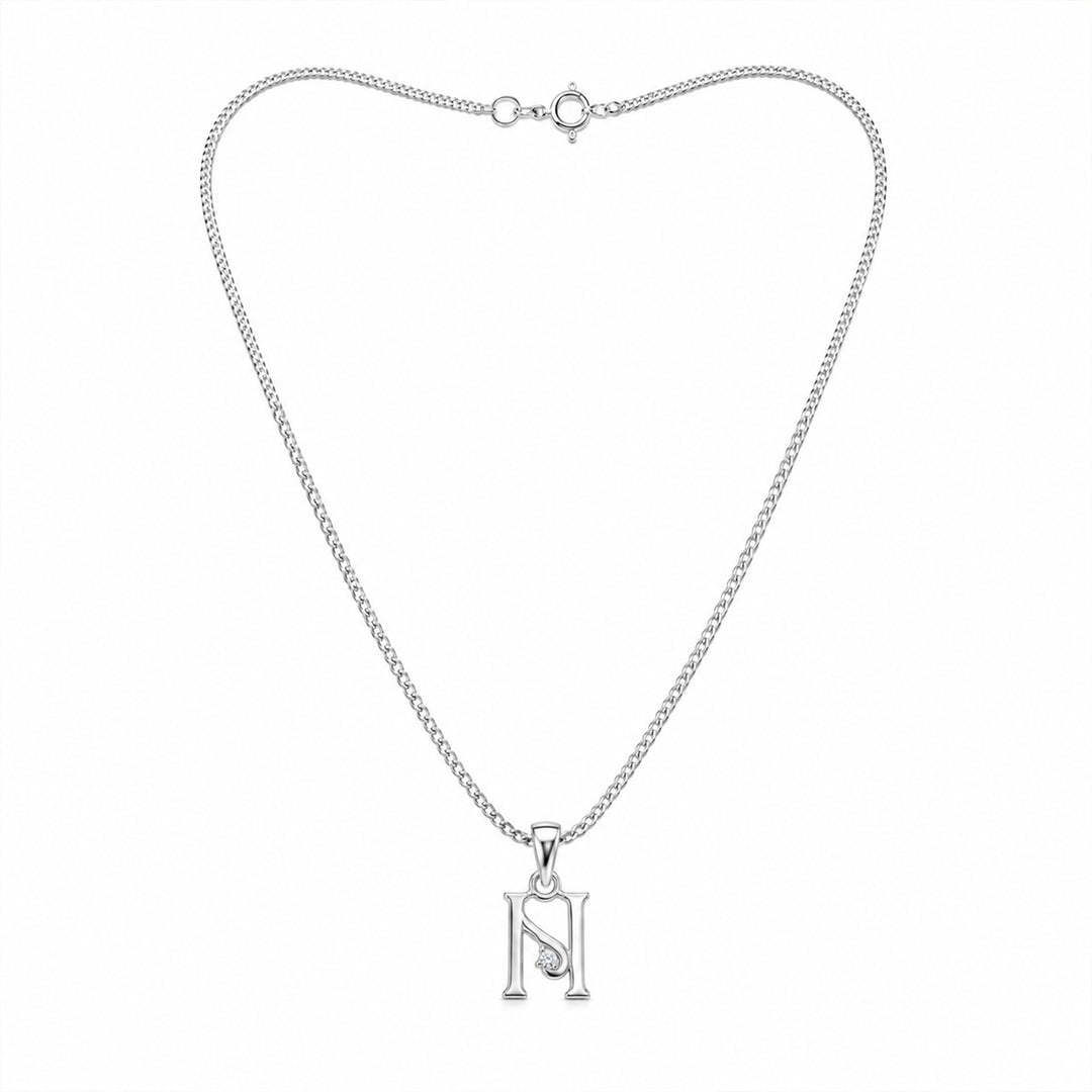 925 Sterling Silver N Letter Pendant with Chain for Unisex