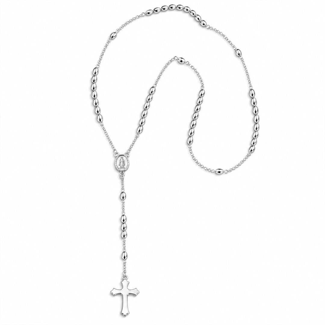 Taraash Sterling Silver Oval Beaded Rosary Neckchain For Unisex NK1374S