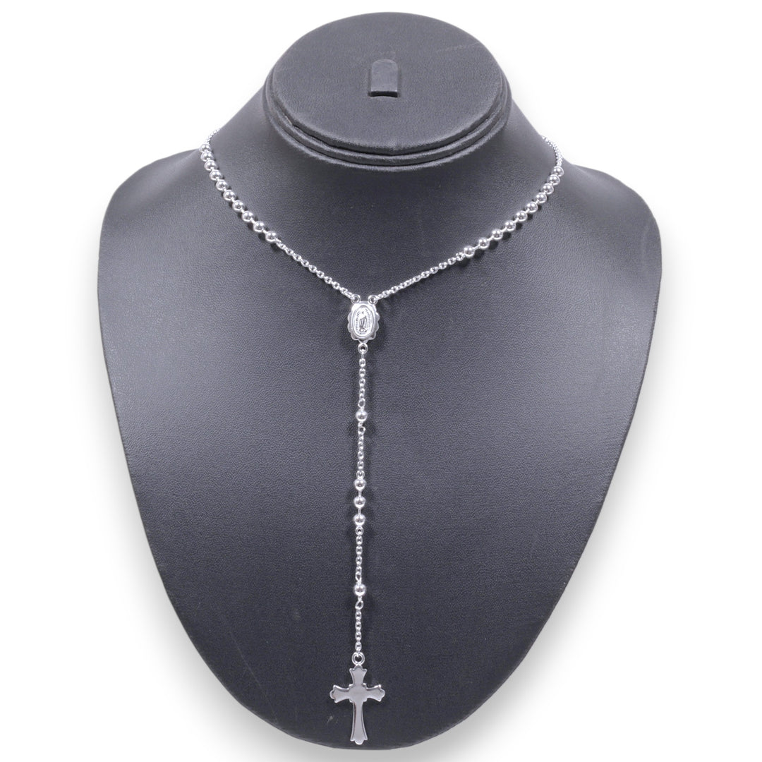 925 Sterling Silver Small Beaded Rosary Necklace For Women & Men