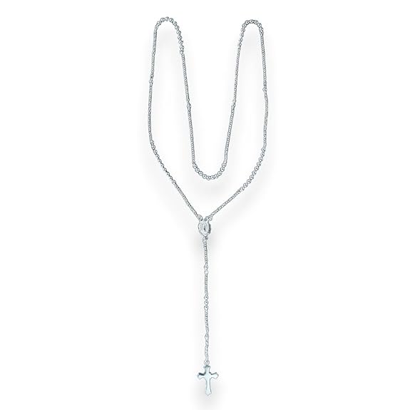 925 Sterling Silver Small Beaded Rosary Necklace For Women & Men