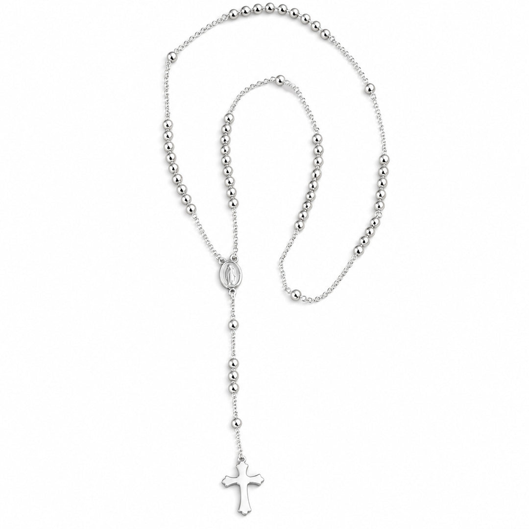 925 Sterling Silver Small Beaded Rosary Necklace For Women & Men