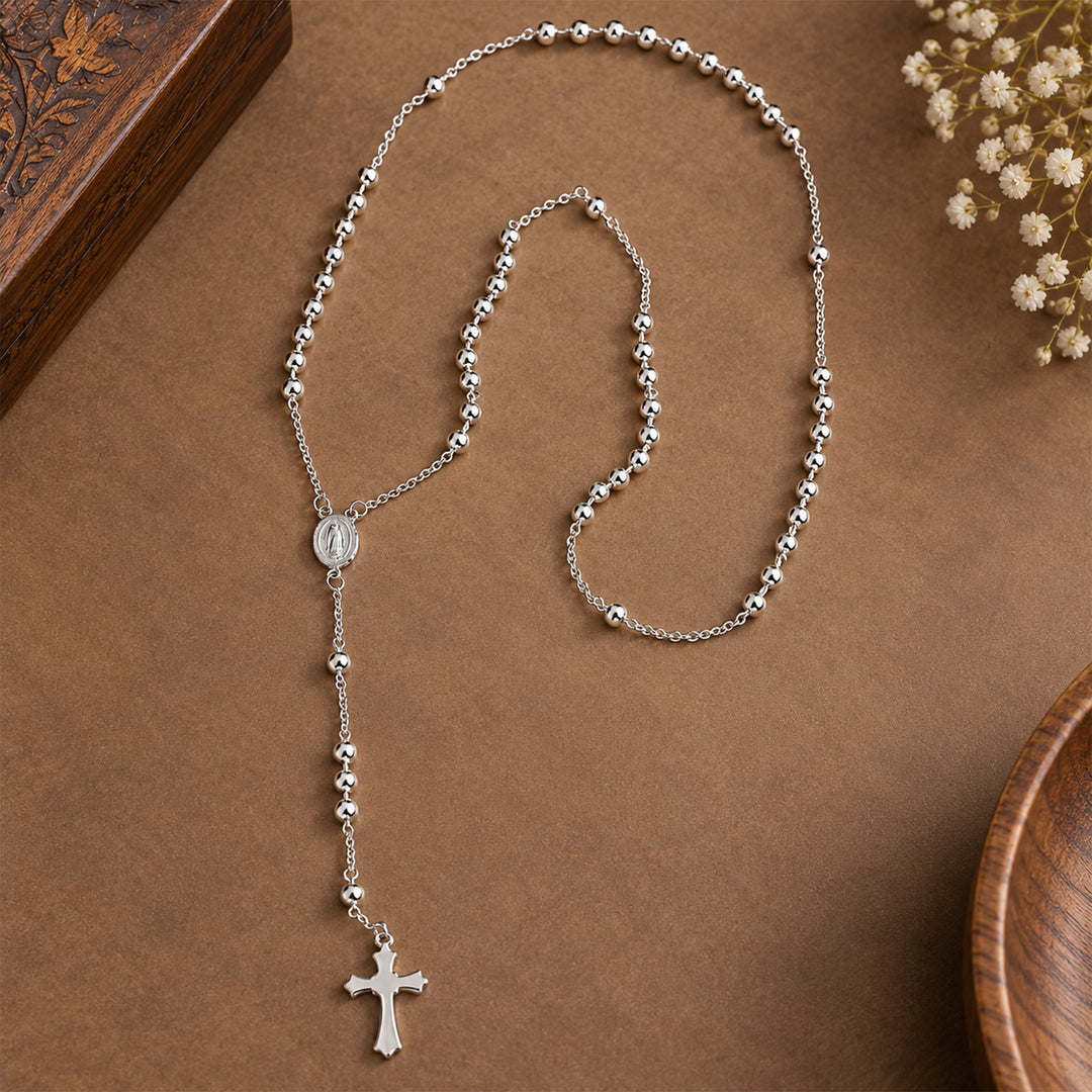 Taraash 925 Sterling Cross Chain Christian Silver Rosary For Unisex