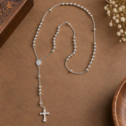 Taraash 925 Sterling Cross Chain Christian Silver Rosary For Unisex