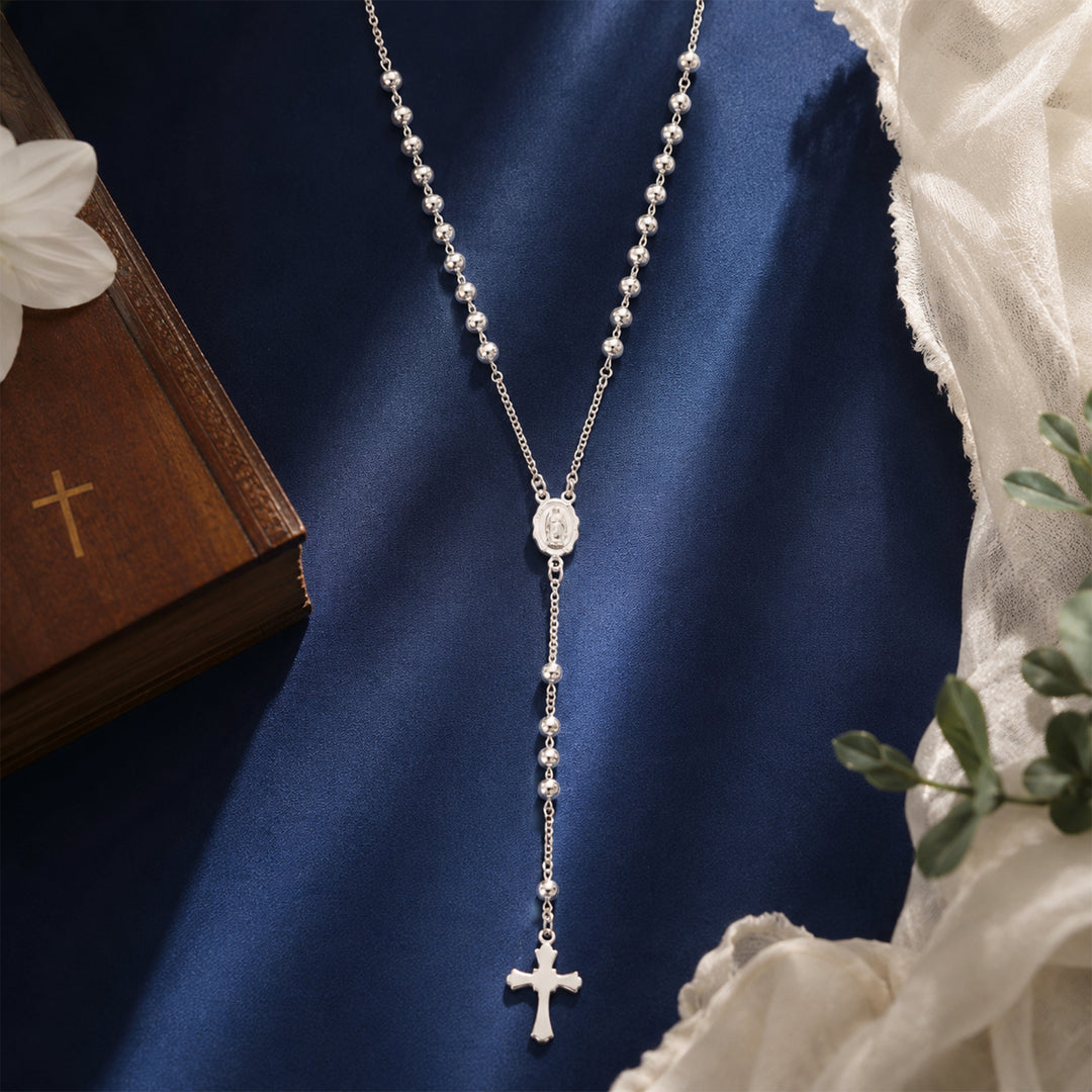 Taraash 925 Sterling Cross Chain Christian Silver Rosary For Unisex