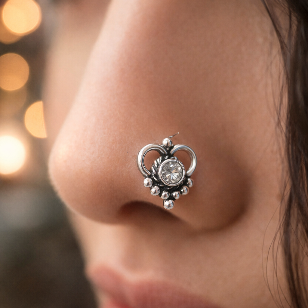 Taraash 925 Sterling silver CZ Heart Shape Nose Pin For Women NPNI-03BK