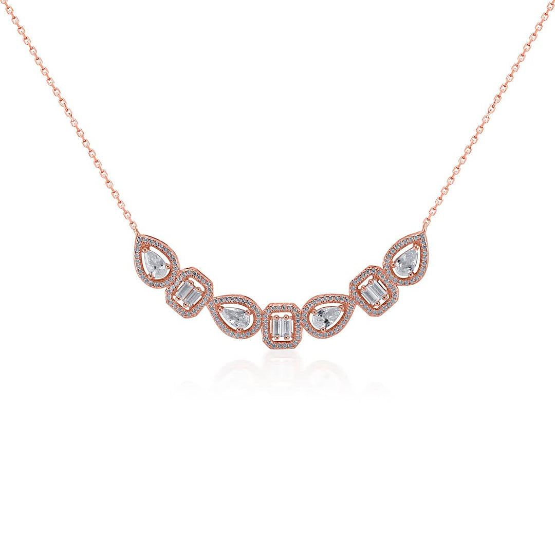 Taraash 925 Sterling Silver CZ Rose Gold Necklace For Women