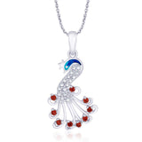 Taraash 925 Sterling Silver Red CZ & Enamel Peacock Pendant For Women PD1738S