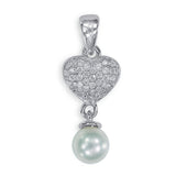 Taraash Sterling Silver CZ Adorn Heart With Pearl Pendant For Women PD2100R
