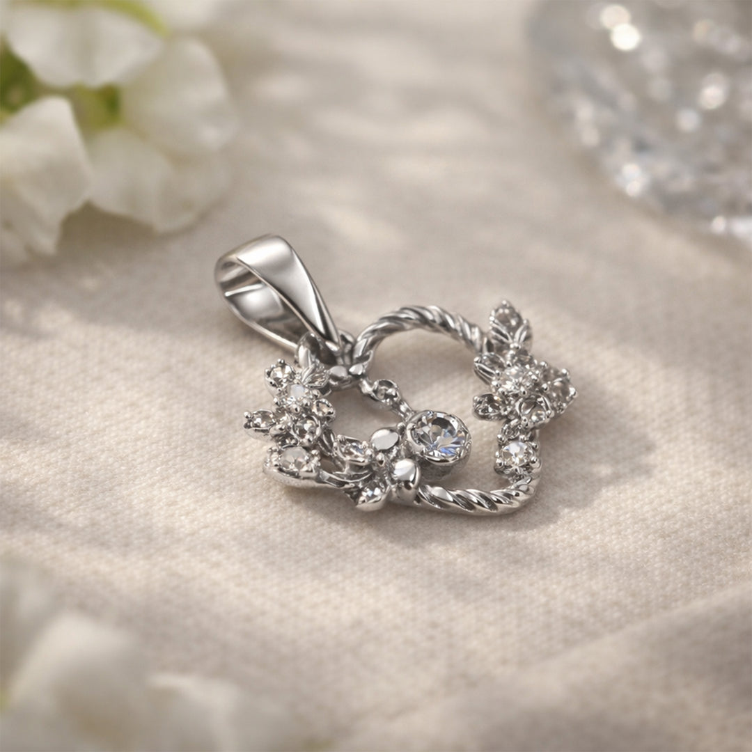 925 Sterling Silver Heart with Floral Design Pendant for Women