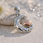Load image into Gallery viewer, 925 Sterling Silver Heart with CZ Moon Pendant for Women