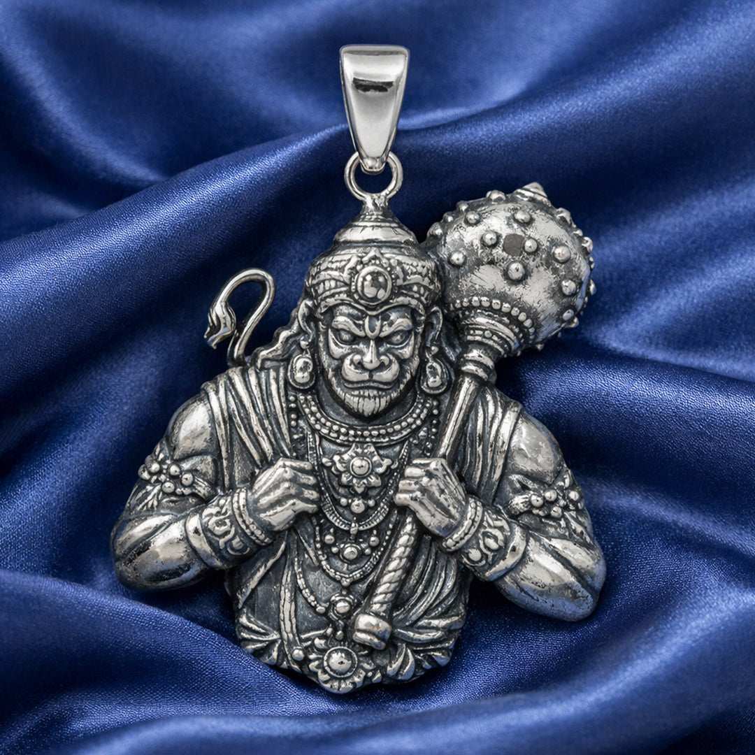 925 Sterling Silver Big Hanuman Anqtiue Pendant For Unisex