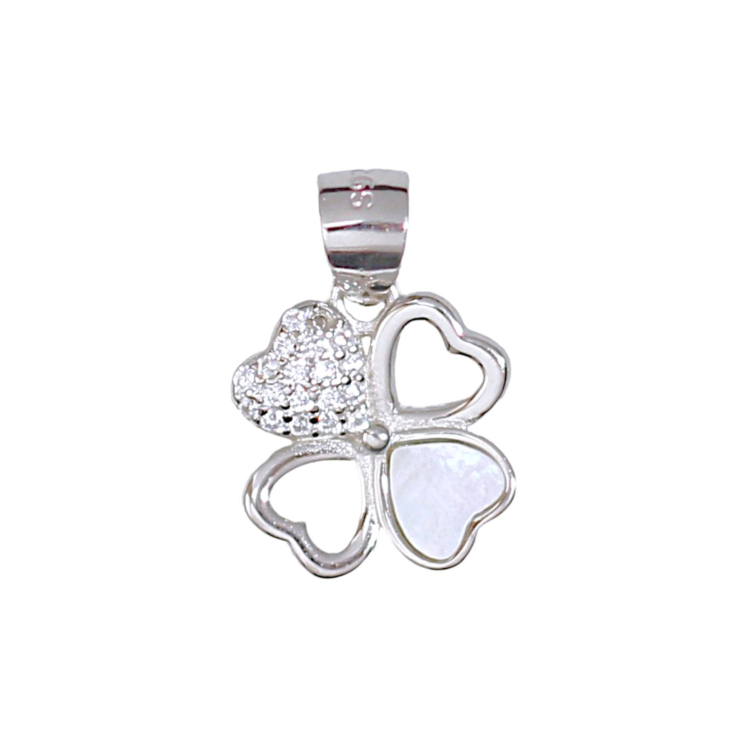 925 Sterling Combo Of Sterling Silver Mother of Pearl Four-Leaf Clover Pendant For Women