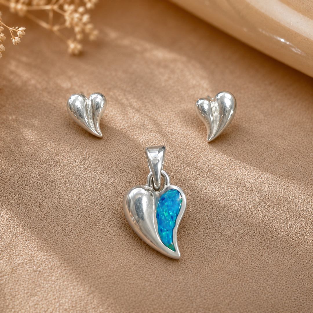 925 Pure Silver Heart Blue Enamled Jewellery Set for Women
