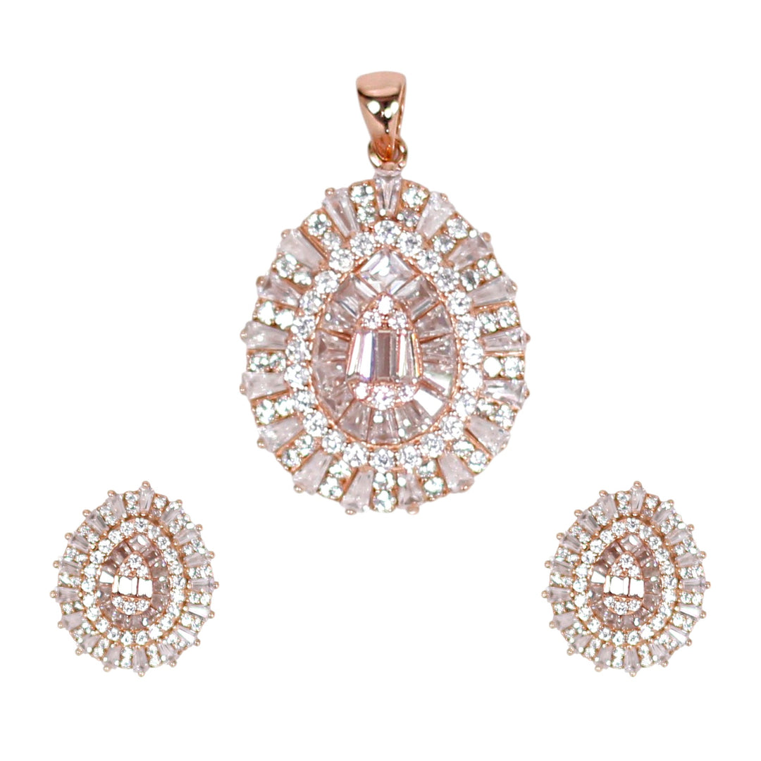 925 Sterling Silver CZ Rose Gold Drop Jewelry Set for Women