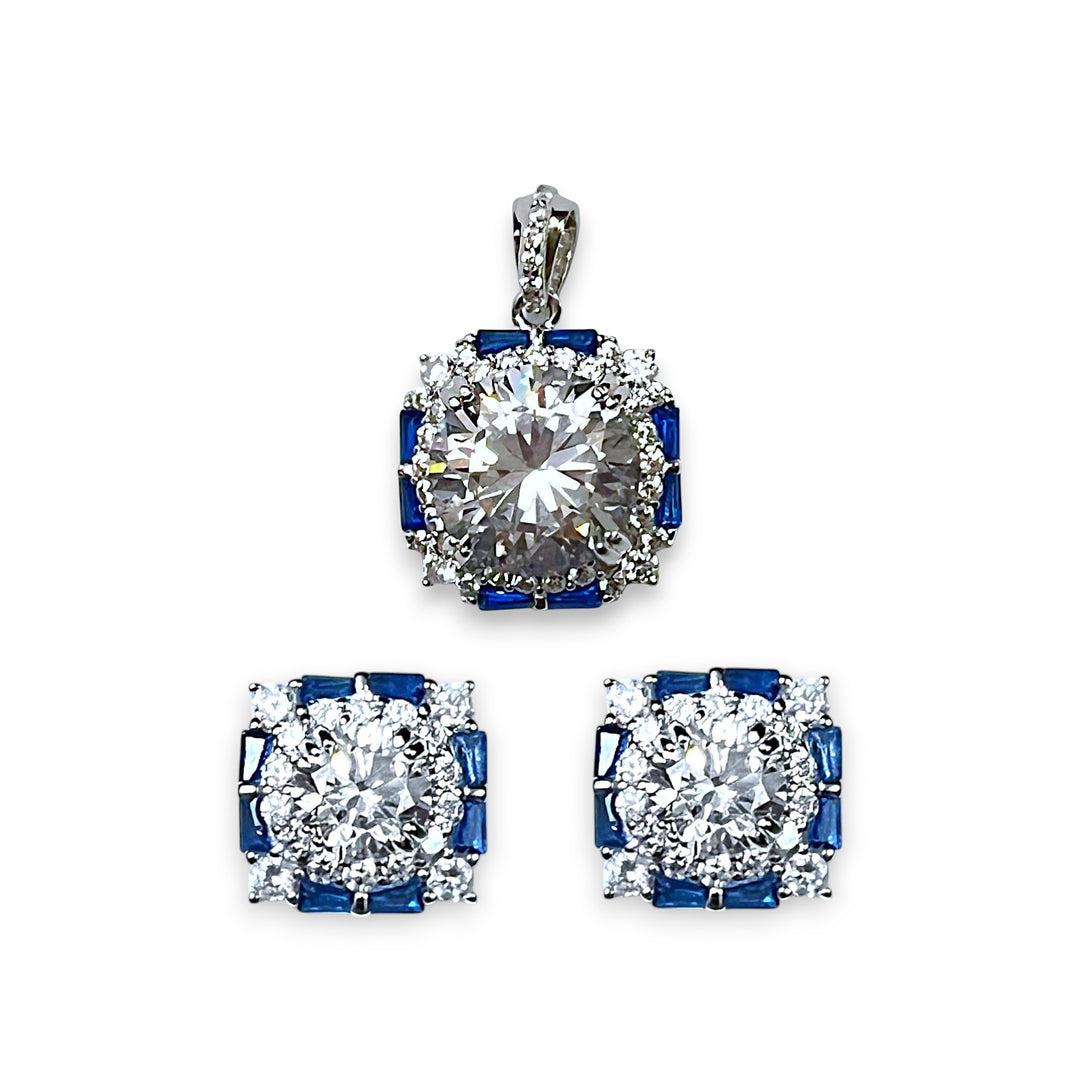 925 Sterling Silver Blue Baguette Stone Jewelry Set for Women