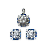 925 Sterling Silver Blue Baguette Stone Jewelry Set for Women