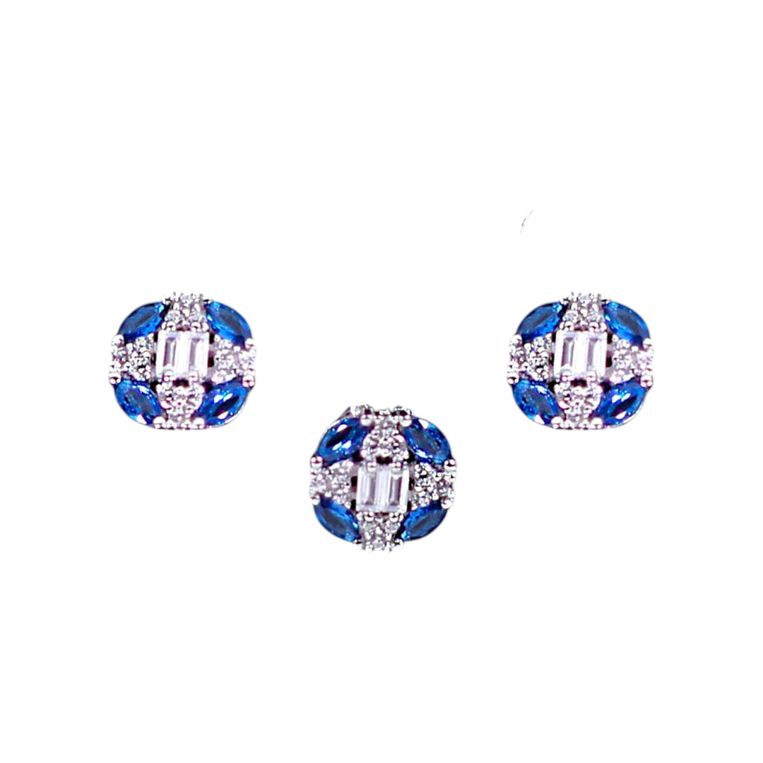 Taraash 925 Sterling Silver Blue Baguette Stone with CZ Jewelry Set for Women