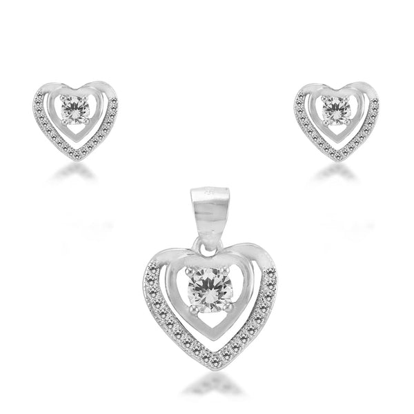 Taraash 925 Sterling Heart Pendant Set | Silver Pendant and Earring Set | Pendant set For Women