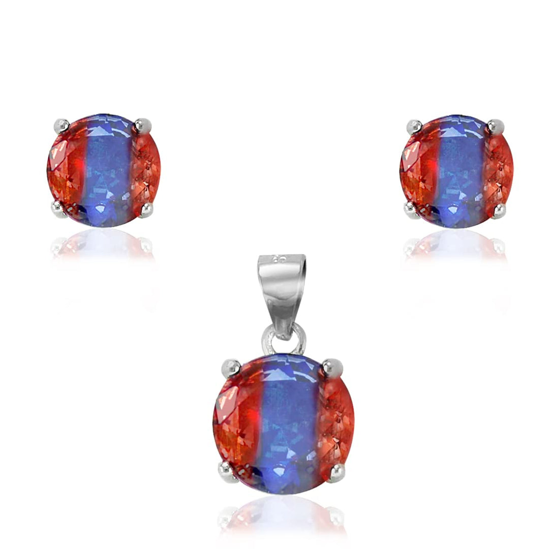 Rainbow Collection Taraash 925 Sterling Silver Multicolor CZ Pendant Set For Women