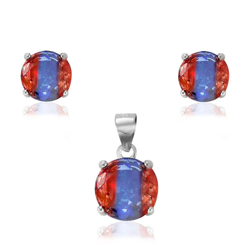 Rainbow Collection Taraash 925 Sterling Silver Multicolor CZ Pendant Set For Women