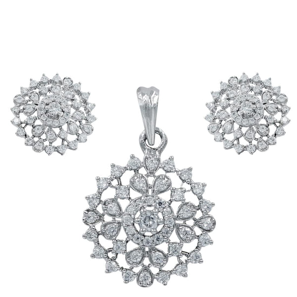 Taraash 925 Sterling Silver CZ Floral Pendant Set For Women