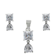 Taraash 925 Sterling Silver CZ Heart Pendant Set For Women