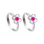 Load image into Gallery viewer, 925 Sterling Silver Floral with Pink CZ Adjustable Toe Rings For Women
