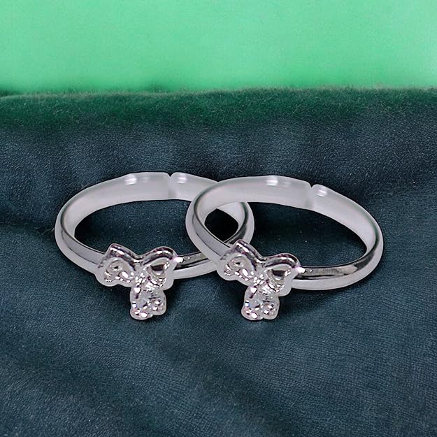 925 Sterling Silver Adjustable Silver Heart CZ Toe Ring for Women -